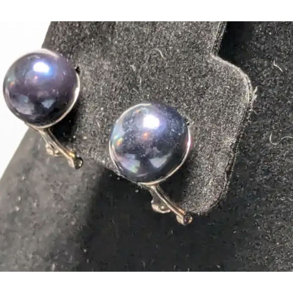 Black Cultured Freshwater Pearl Rhodium over Sterling Silver Omega Earrings
